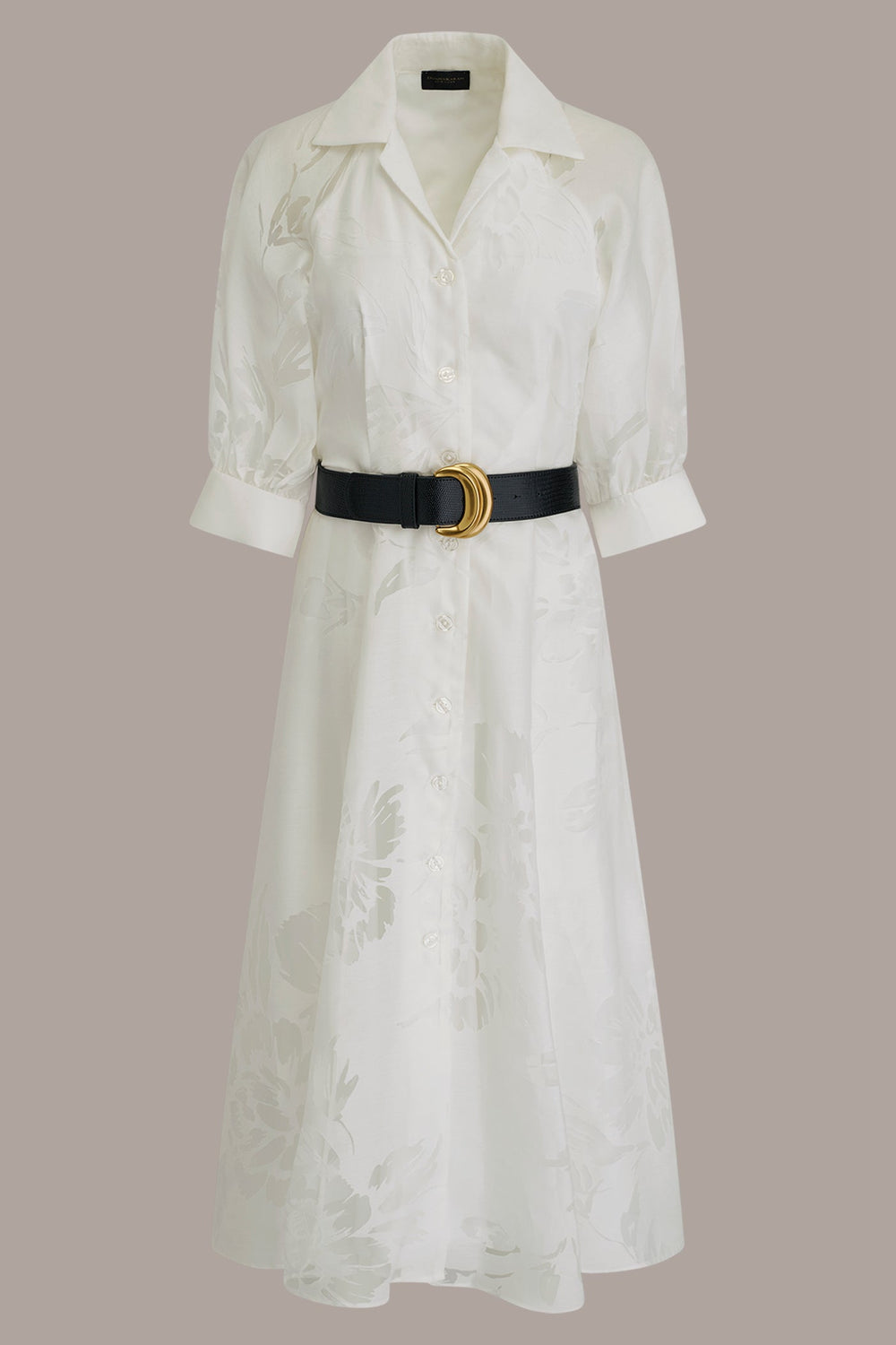 Donna Karan | FLORAL-JACQUARD MIDI SHIRT DRESS