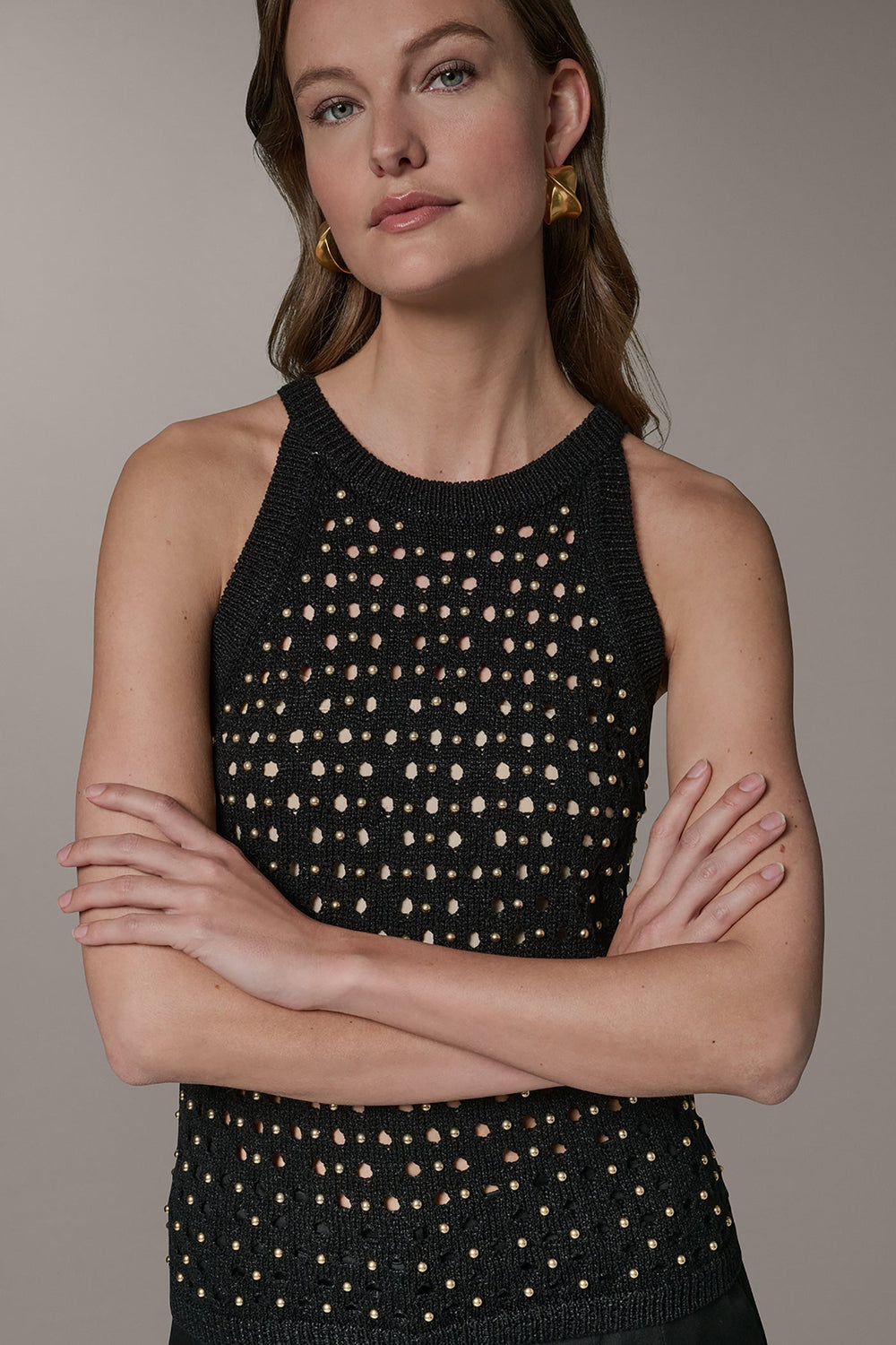 Donna Karan | SLEEVELESS OPEN-STITCH HALTER SWEATER