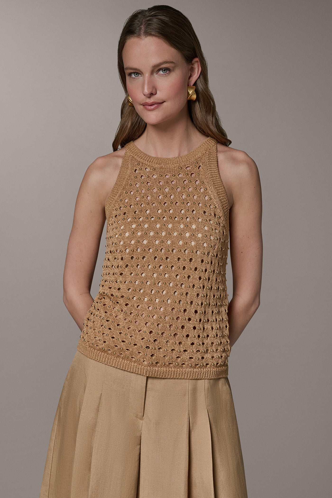 Donna Karan | SLEEVELESS OPEN-STITCH HALTER SWEATER