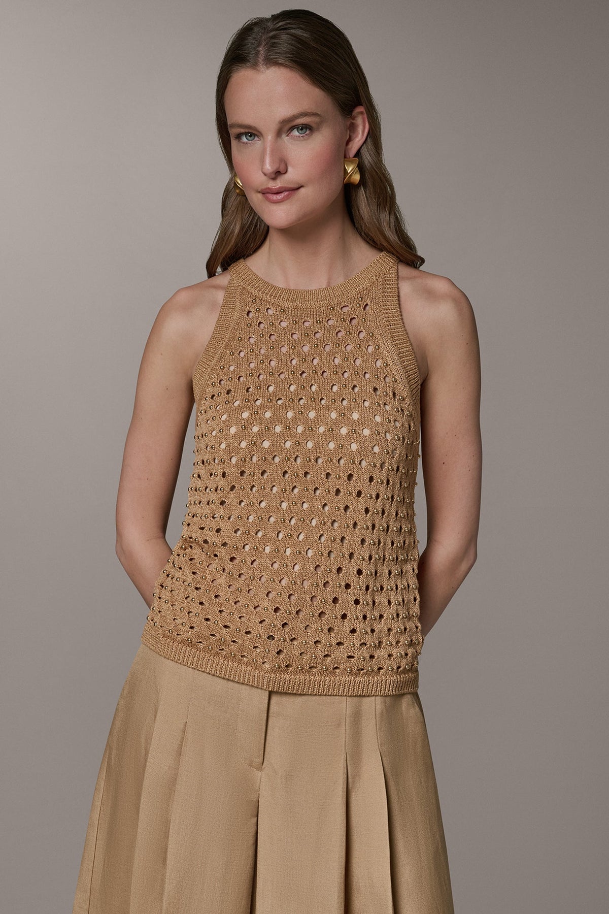 Donna Karan | SLEEVELESS OPEN-STITCH HALTER SWEATER
