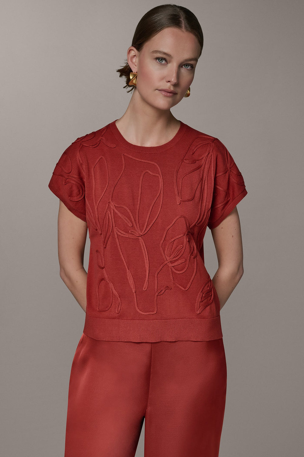 Donna Karan | SHORT SLEEVE GEOMETRIC SWEATER