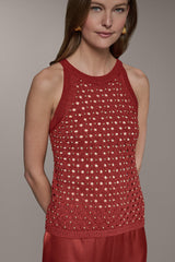 Donna Karan | SLEEVELESS OPEN-STITCH HALTER SWEATER