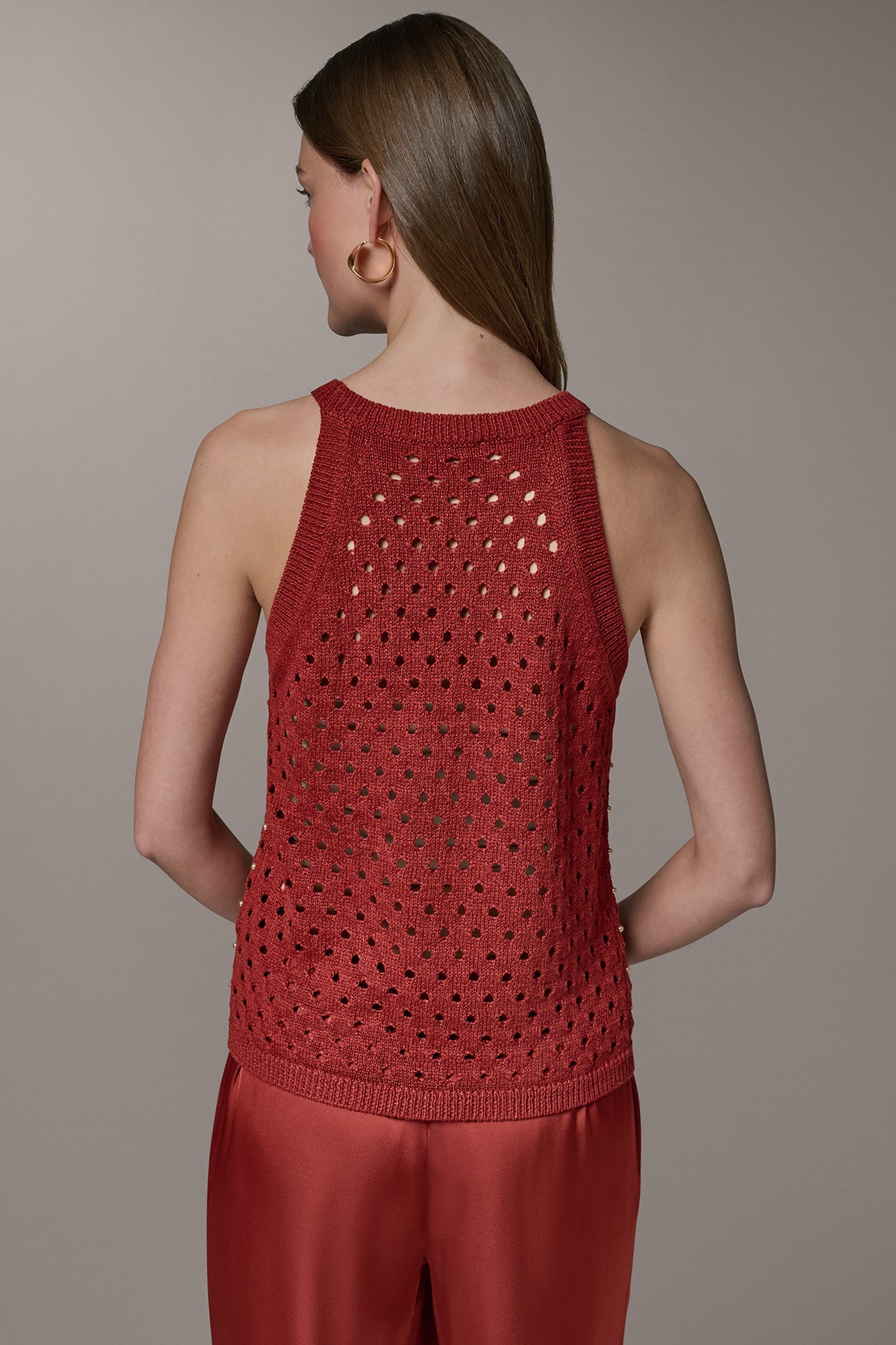 Donna Karan | SLEEVELESS OPEN-STITCH HALTER SWEATER