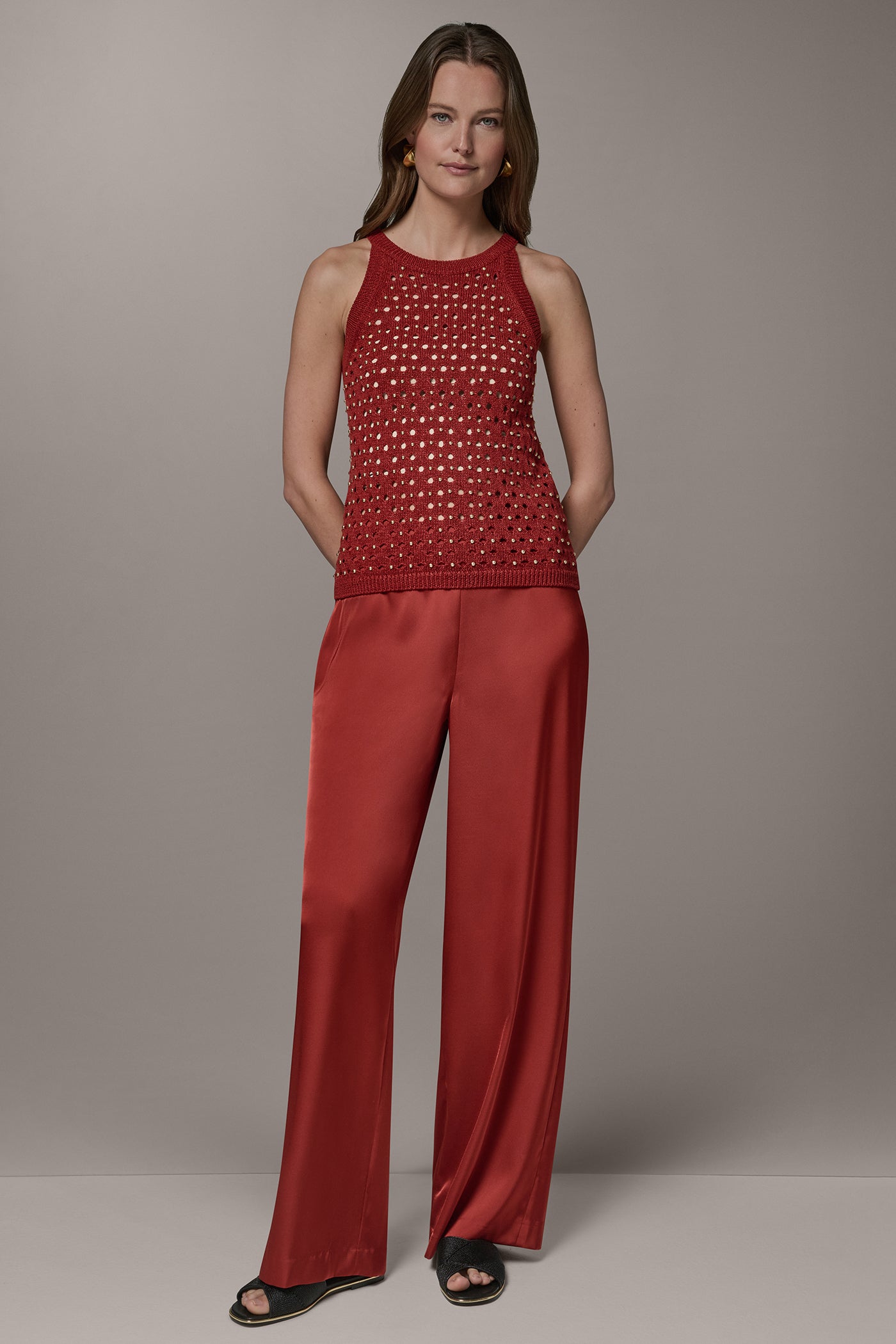 Donna Karan | SLEEVELESS OPEN-STITCH HALTER SWEATER