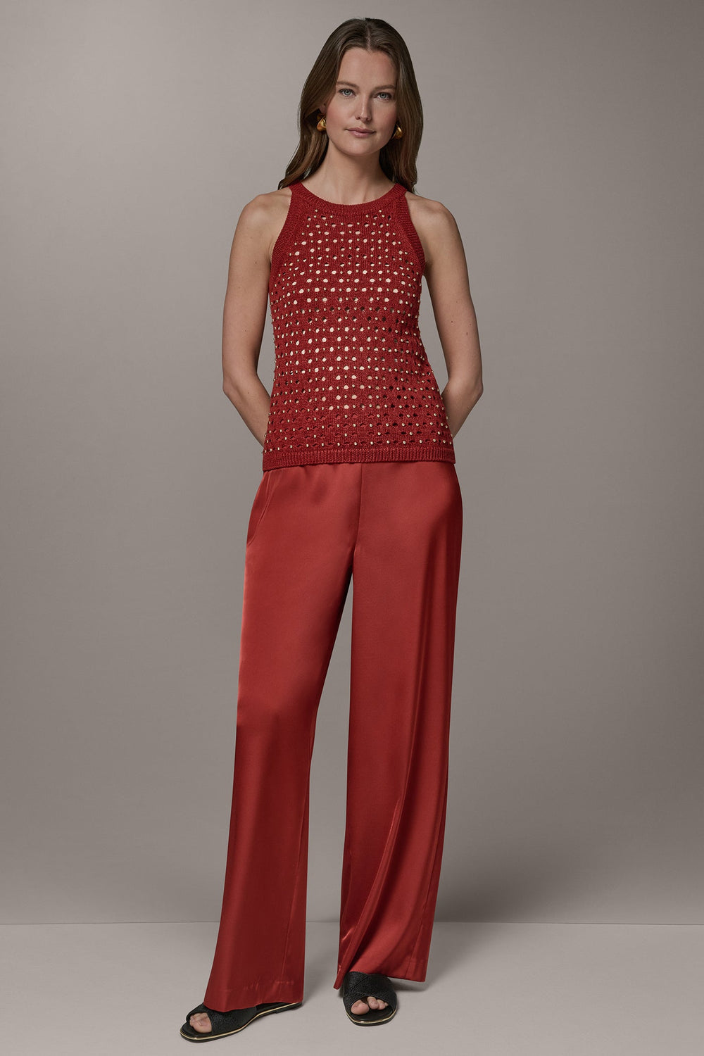 Donna Karan | SLEEVELESS OPEN-STITCH HALTER SWEATER