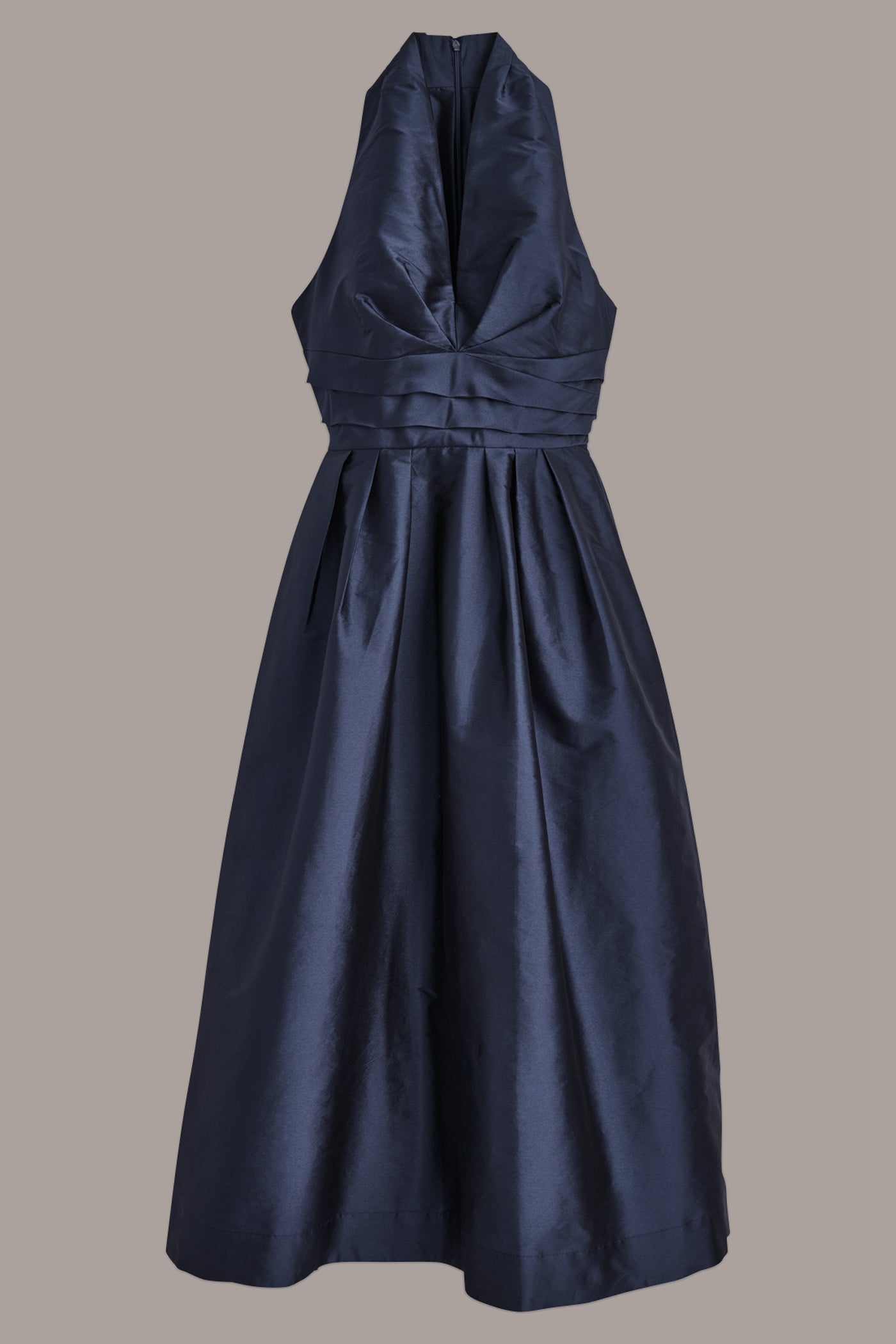 Donna Karan | SLEEVELESS V-NECK TAFFETA MIDI COCKTAIL DRESS