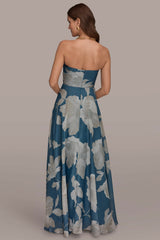Donna Karan | ORGANZA STRAPLESS FLORAL PLEATED GOWN