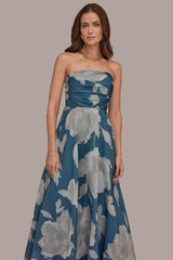 Donna Karan | ORGANZA STRAPLESS FLORAL PLEATED GOWN