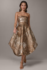 Donna Karan | BROCADE STRAPLESS PLEATED MIDI GOWN