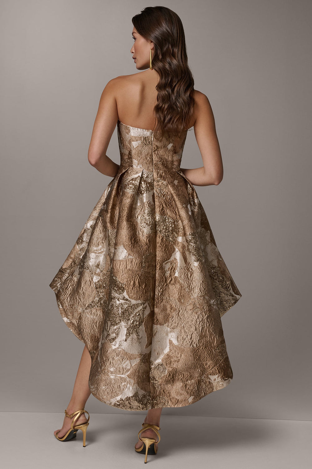 Donna Karan | BROCADE STRAPLESS PLEATED MIDI GOWN