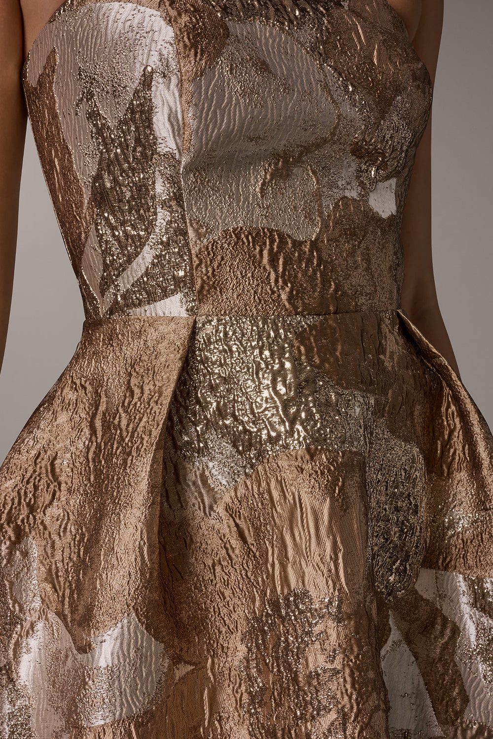 Donna Karan | BROCADE STRAPLESS PLEATED MIDI GOWN