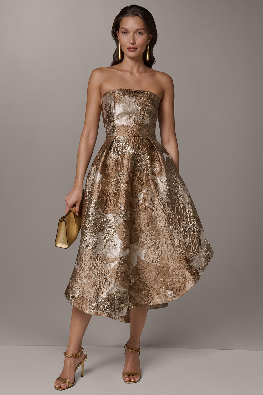 Donna Karan | BROCADE STRAPLESS PLEATED MIDI GOWN