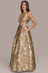 Donna Karan | BROCADE SLEEVELESS WRAP BALL GOWN
