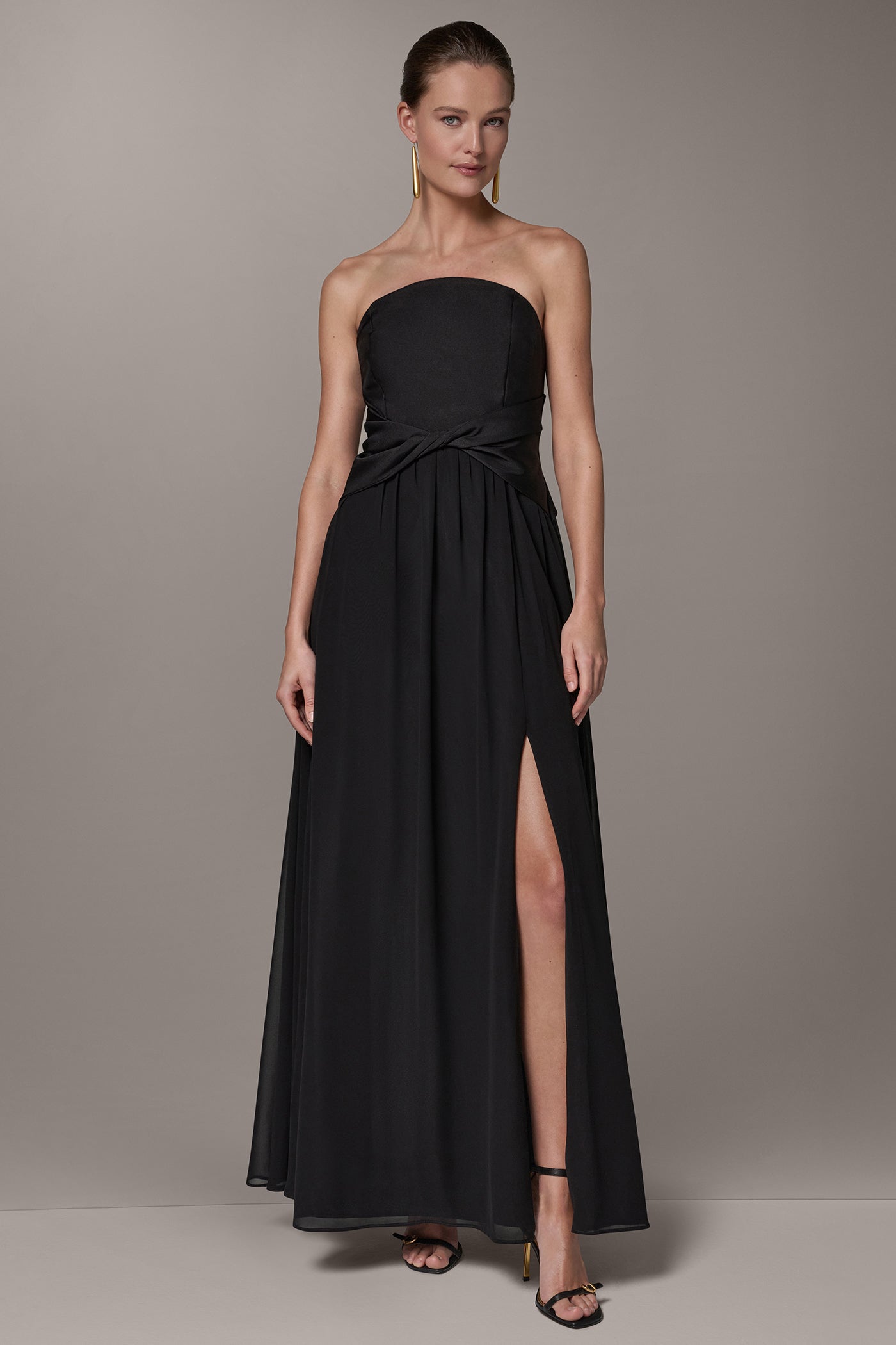 Donna Karan | MIKADO AND CHIFFON STRAPLESS TWIST GOWN