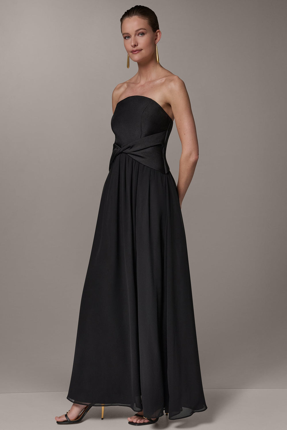 Donna Karan | MIKADO AND CHIFFON STRAPLESS TWIST GOWN