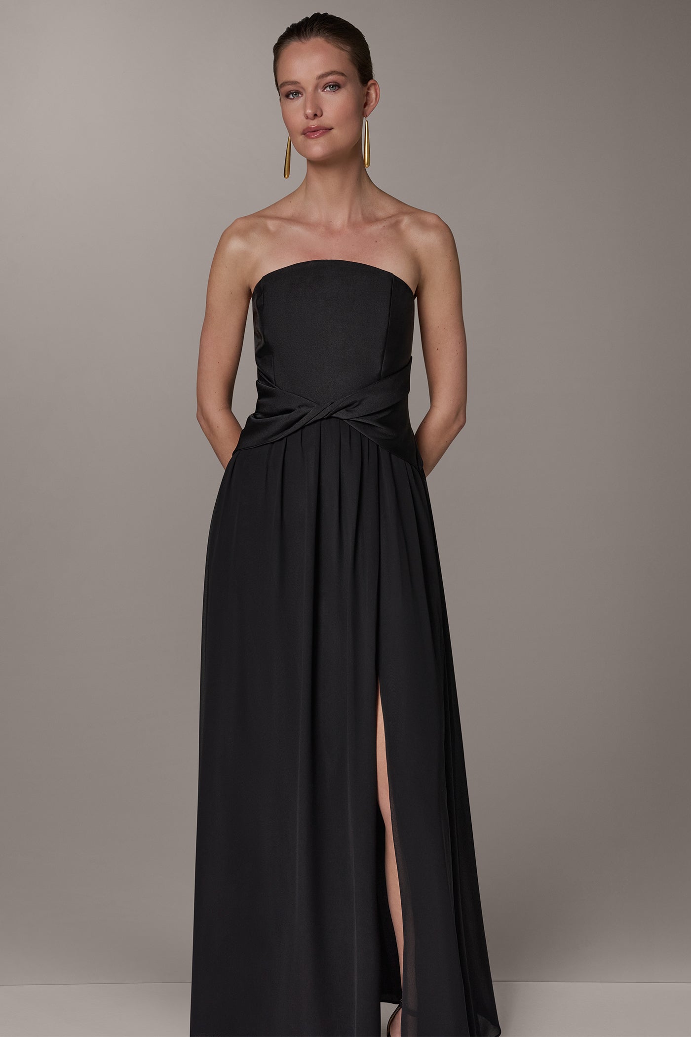 Donna Karan | MIKADO AND CHIFFON STRAPLESS TWIST GOWN