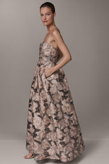 Donna Karan | FLORAL-JACQUARD STRAPLESS BALL GOWN