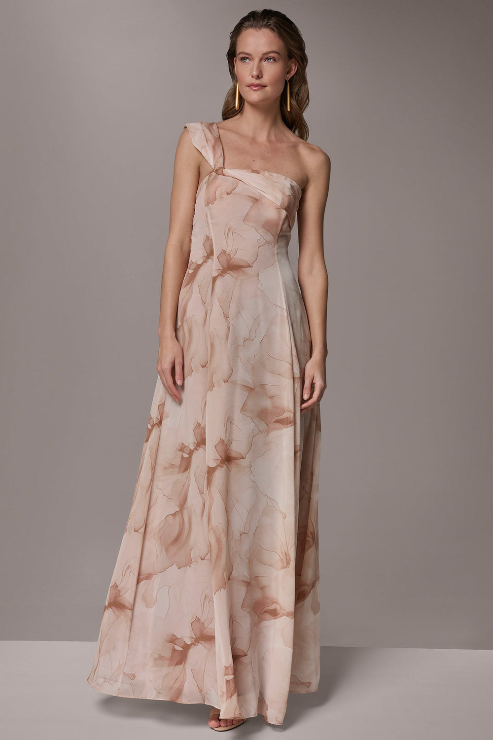 Donna Karan | CHIFFON FLORAL ONE-SHOULDER TWIST BALL GOWN