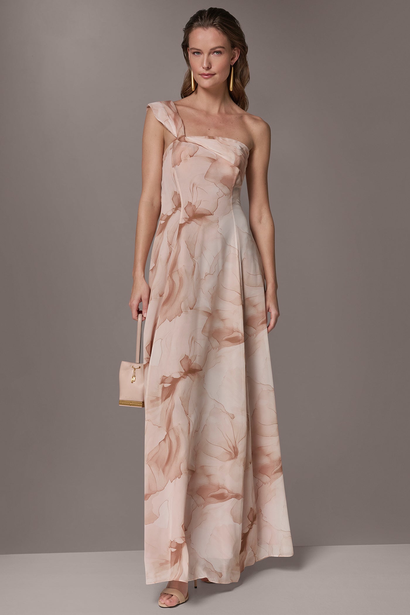 Donna Karan | CHIFFON FLORAL ONE-SHOULDER TWIST BALL GOWN