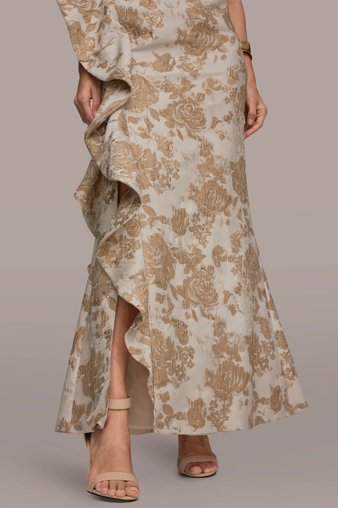 Donna Karan | FLORAL-JACQUARD ONE-SHOULDER RUFFLE GOWN