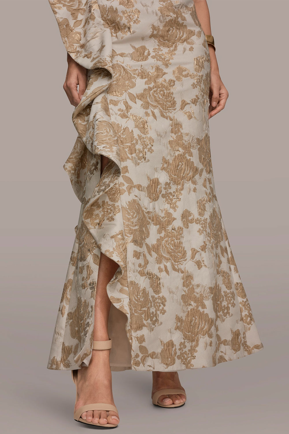 Donna Karan | FLORAL-JACQUARD ONE-SHOULDER RUFFLE GOWN