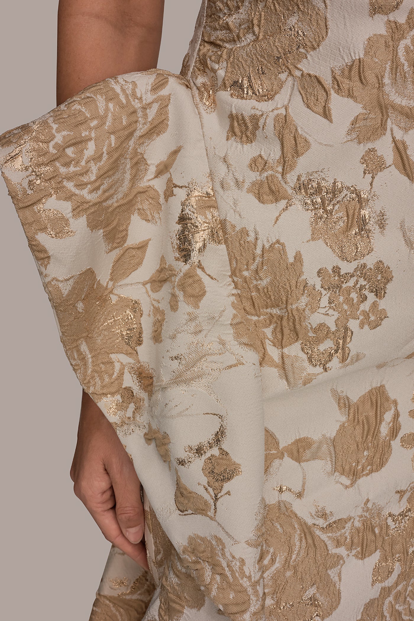 Donna Karan | FLORAL-JACQUARD ONE-SHOULDER RUFFLE GOWN
