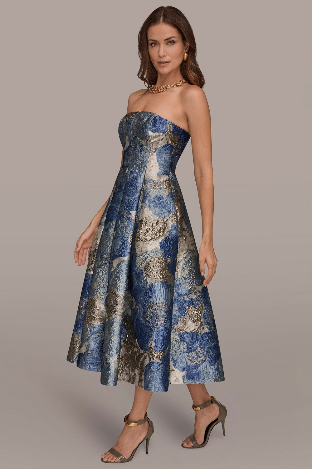 Donna Karan | METALLIC FLORAL-JACQUARD SLEEVELESS MIDI GOWN