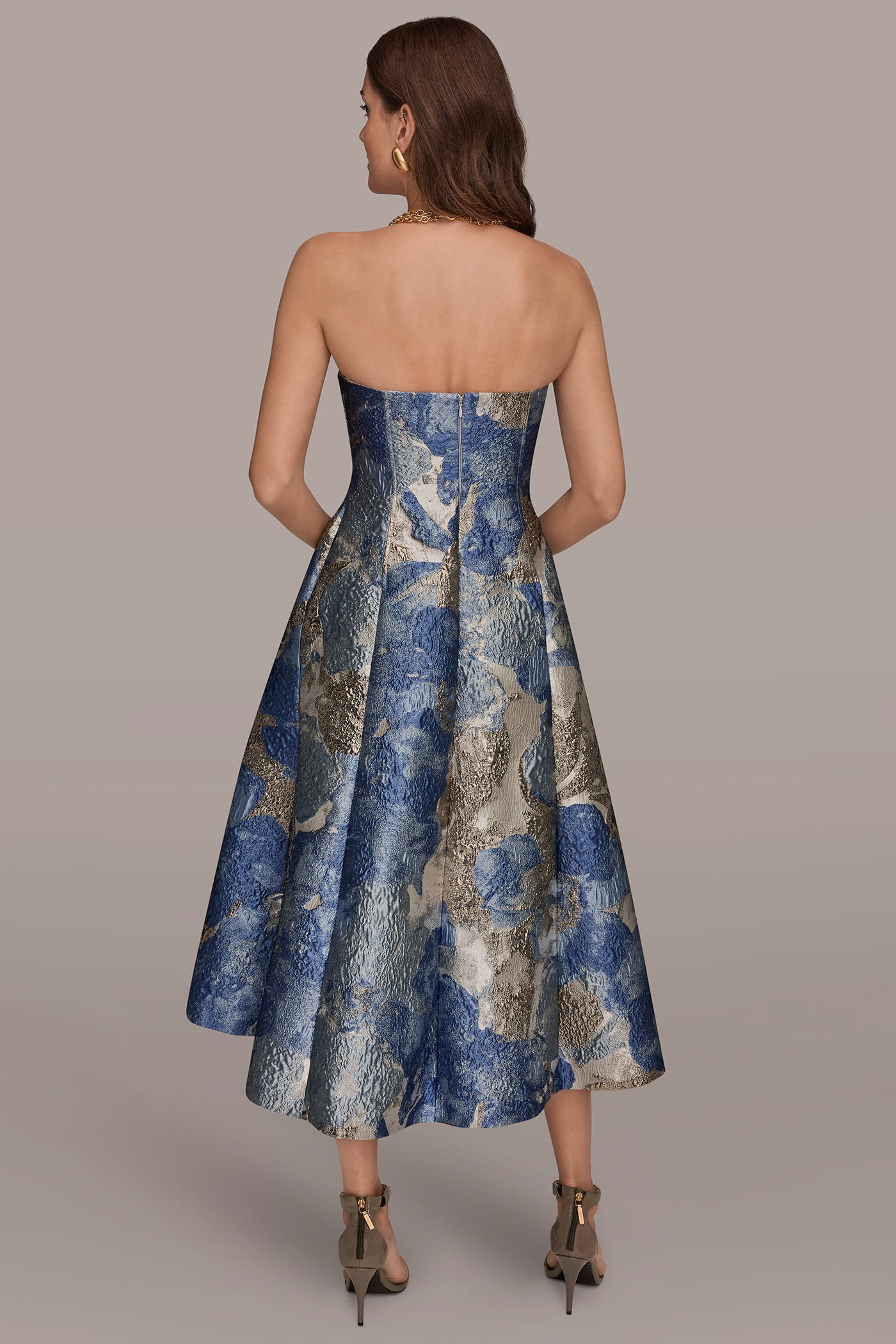 Donna Karan | METALLIC FLORAL-JACQUARD SLEEVELESS MIDI GOWN