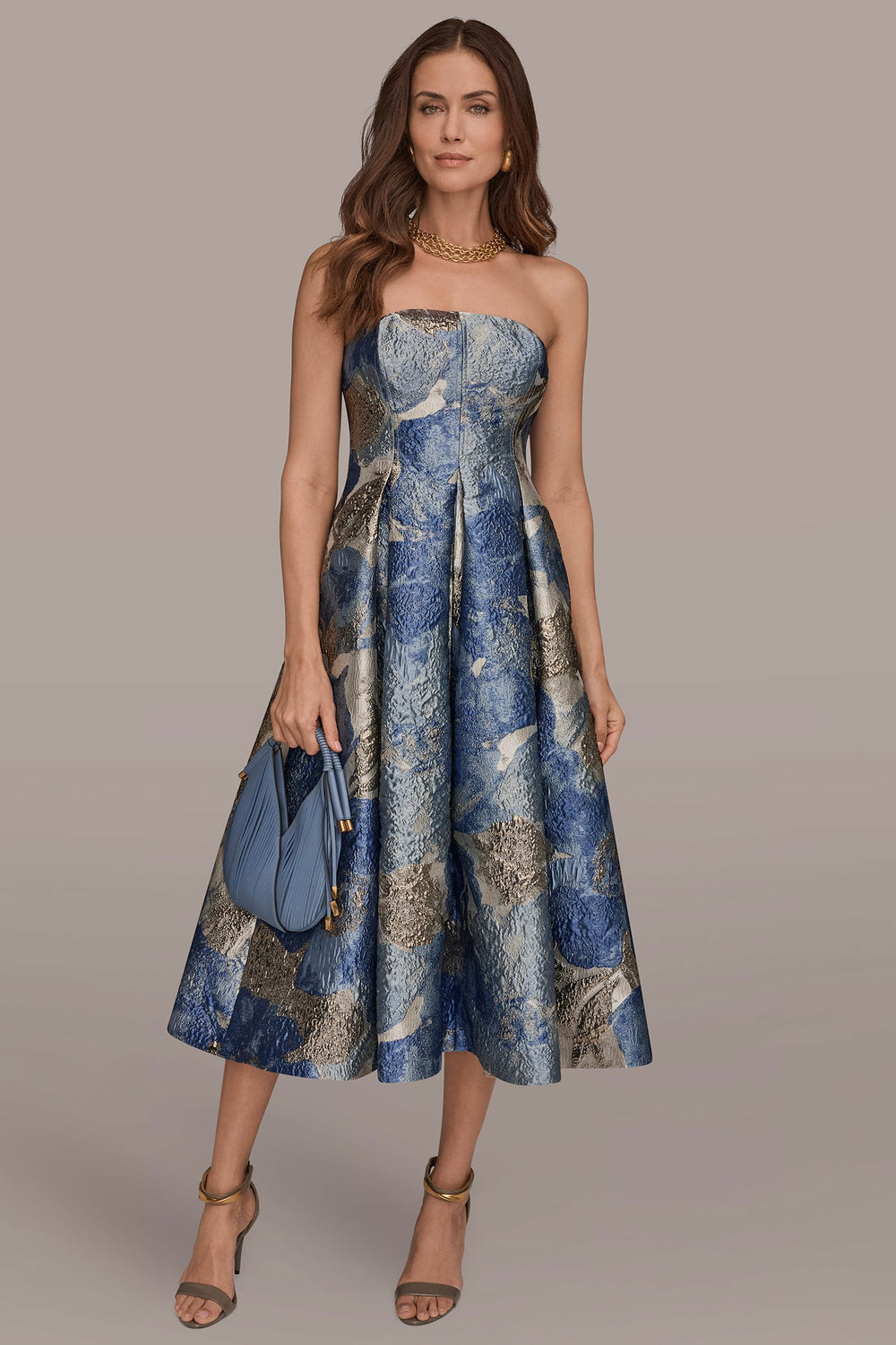 Donna Karan | METALLIC FLORAL-JACQUARD SLEEVELESS MIDI GOWN