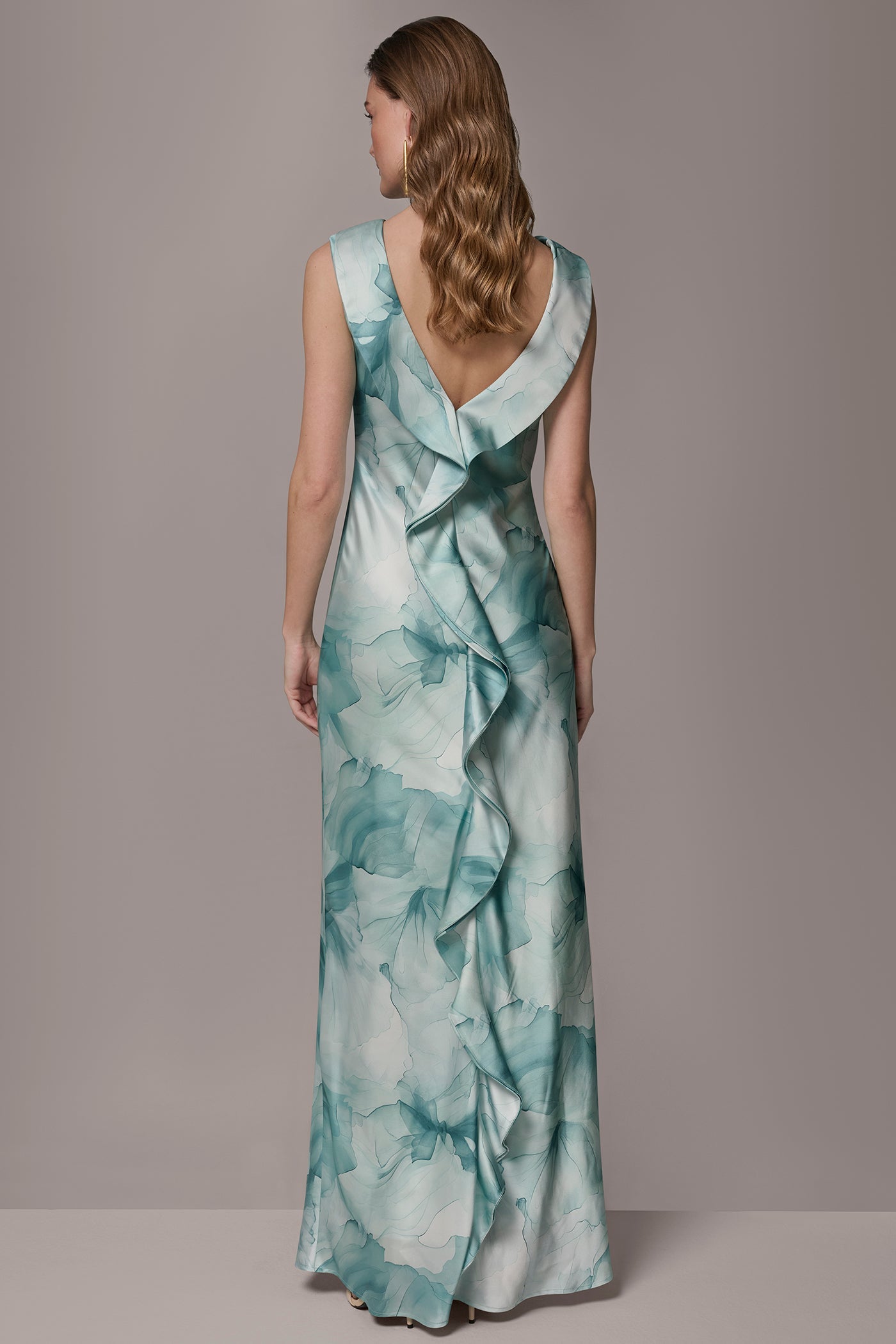 Donna Karan | CHARMEUSE FLORAL RUFFLE GOWN