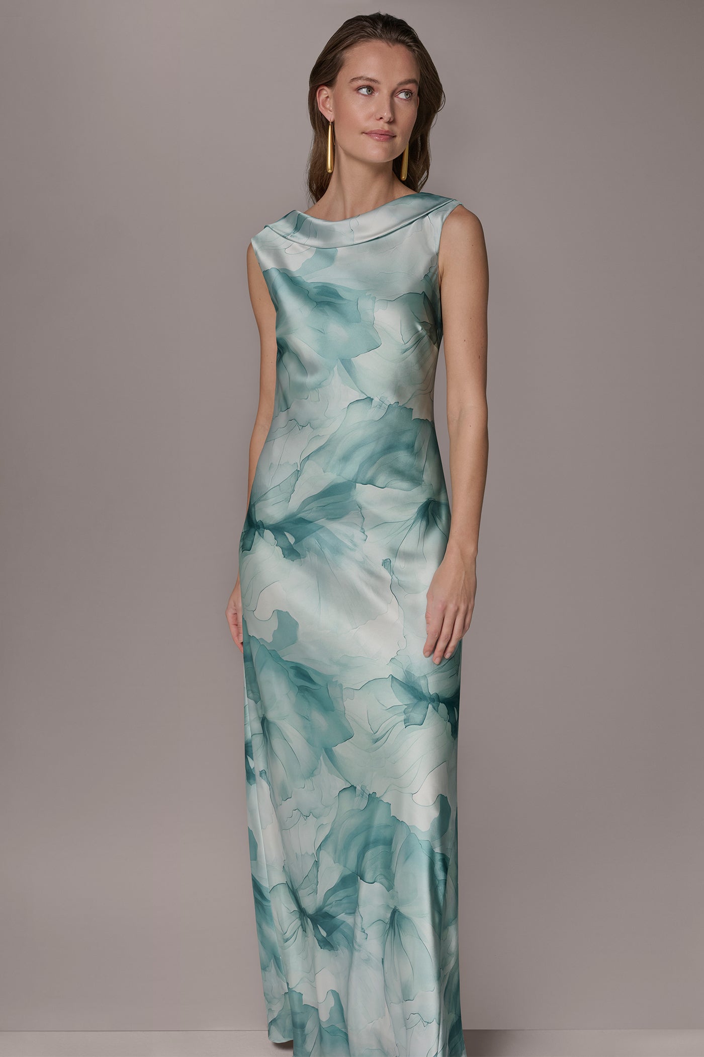 Donna Karan | CHARMEUSE FLORAL RUFFLE GOWN