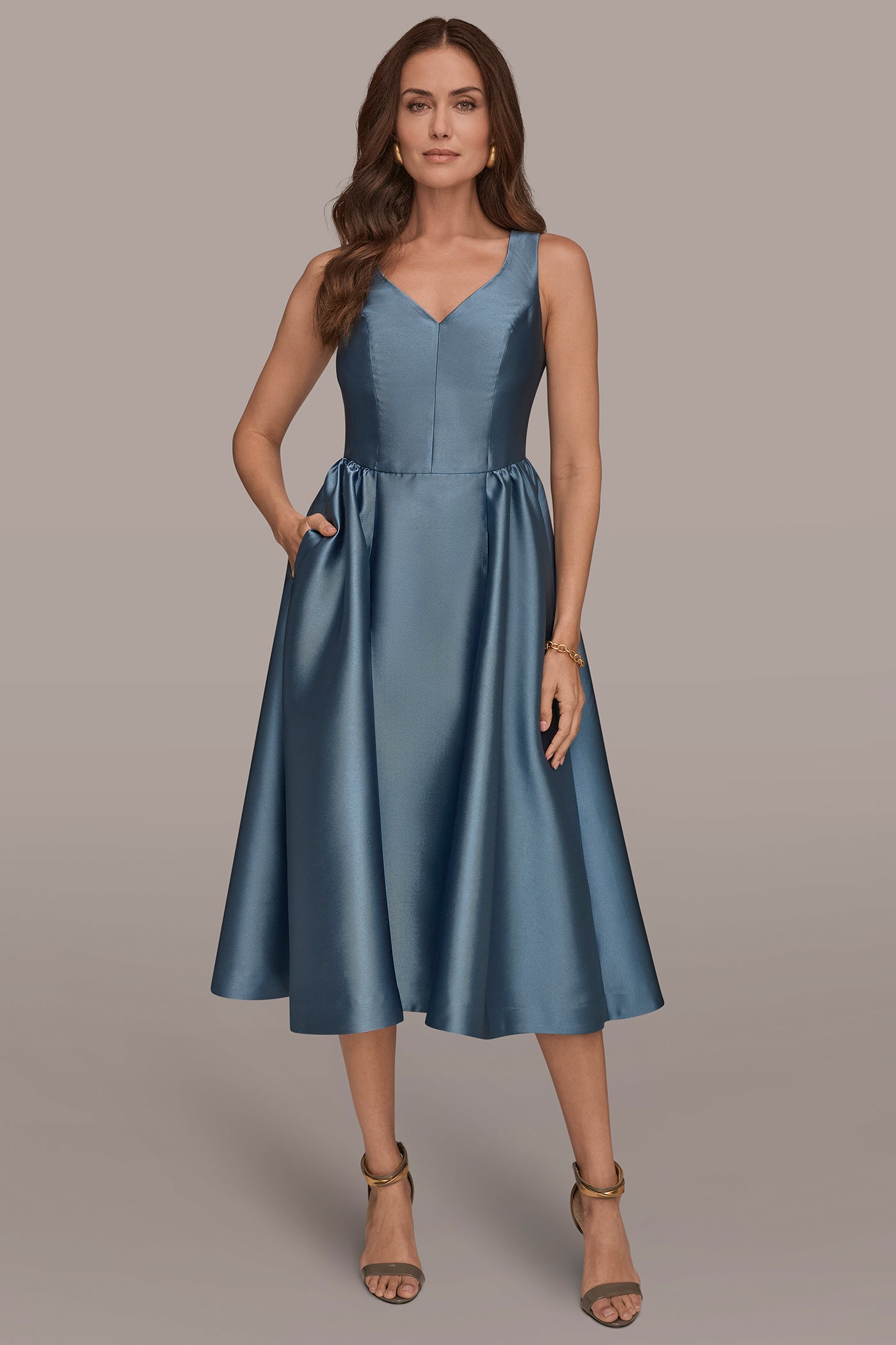 Donna Karan | MIKADO SLEEVELESS FLORAL MIDI GOWN