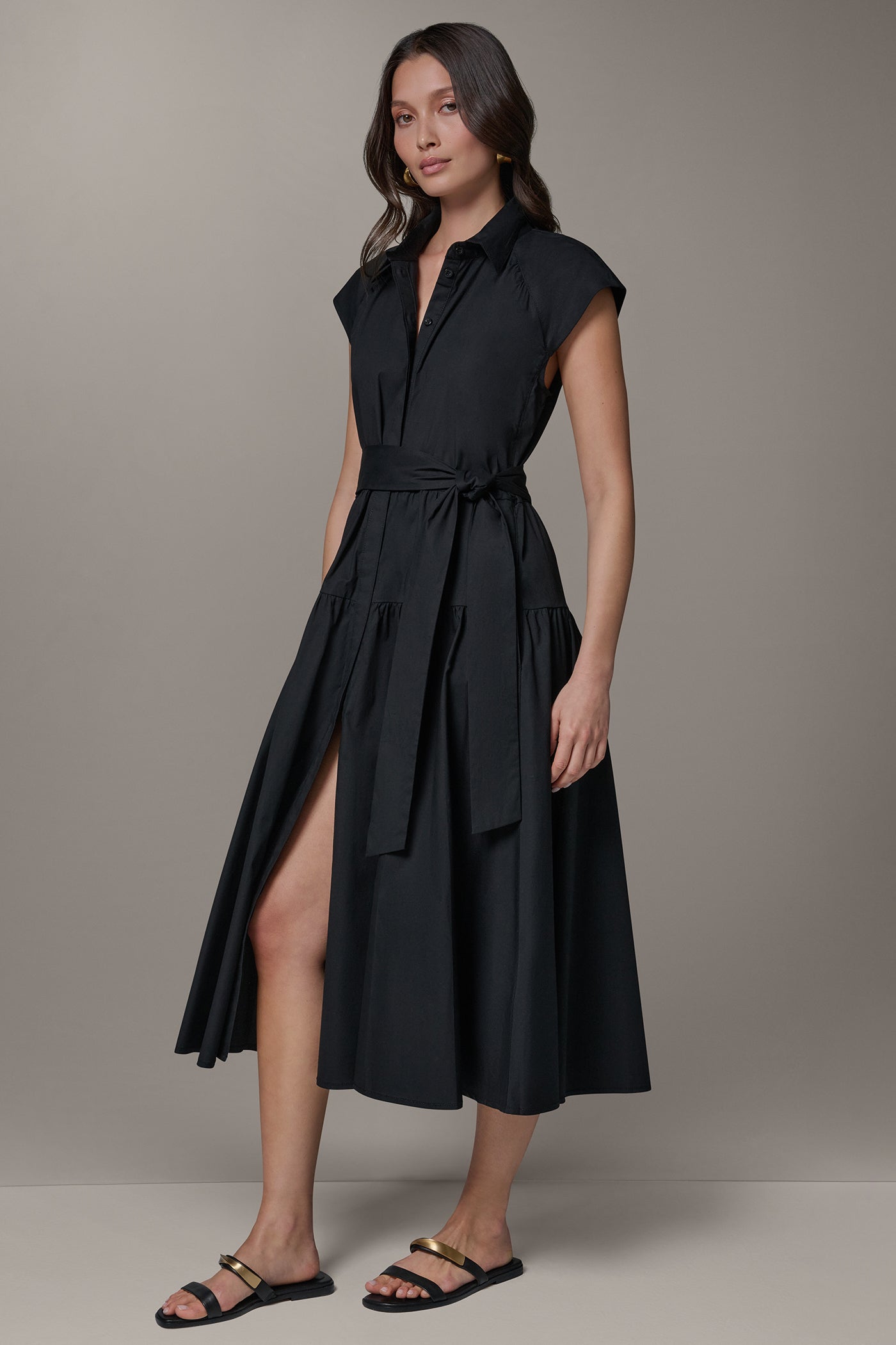 Donna Karan | CAP SLEEVE MIDI SHIRT DRESS