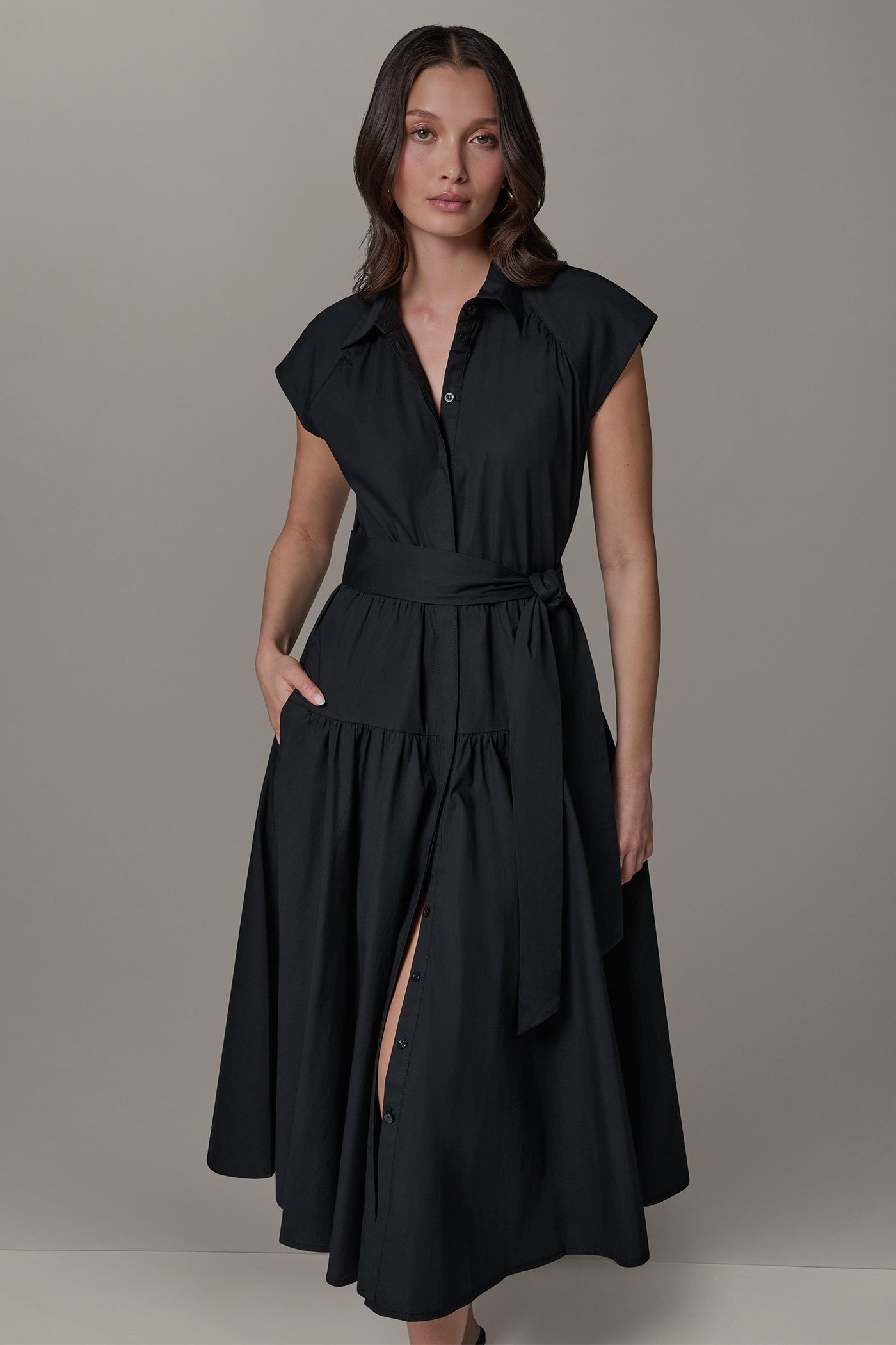 Donna Karan | CAP SLEEVE MIDI SHIRT DRESS