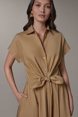 Donna Karan | SHORT SLEEVE TIE FRONT MAXI SHIRT DRESS