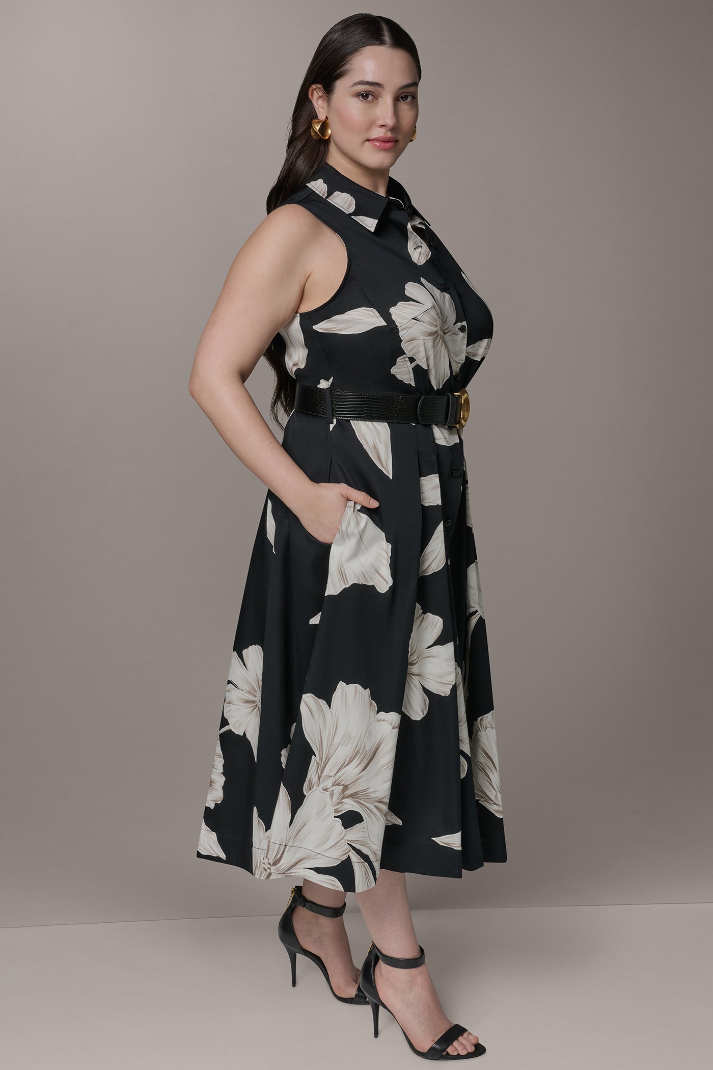 Donna Karan | SLEEVELESS MIDI HALTER SHIRT DRESS