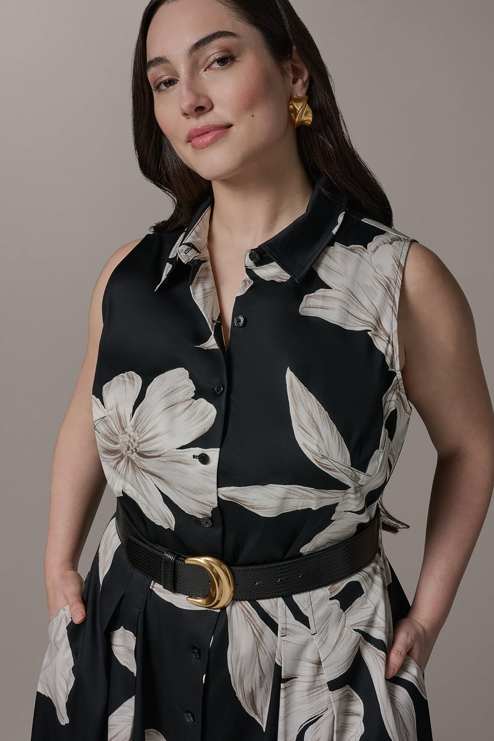 Donna Karan | SLEEVELESS MIDI HALTER SHIRT DRESS