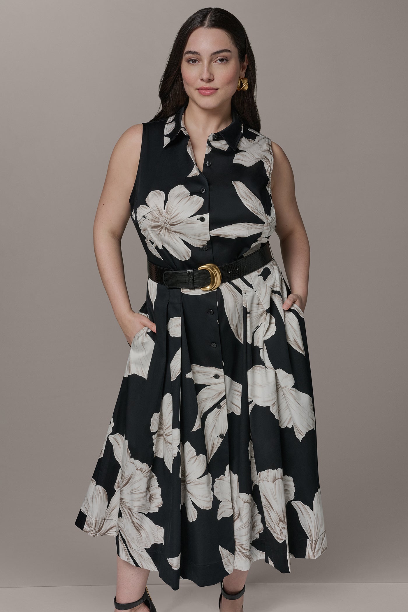 Donna Karan | SLEEVELESS MIDI HALTER SHIRT DRESS