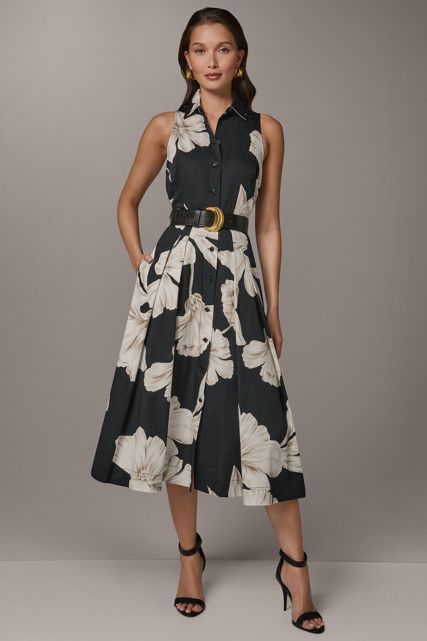 Donna Karan | SLEEVELESS MIDI HALTER SHIRT DRESS