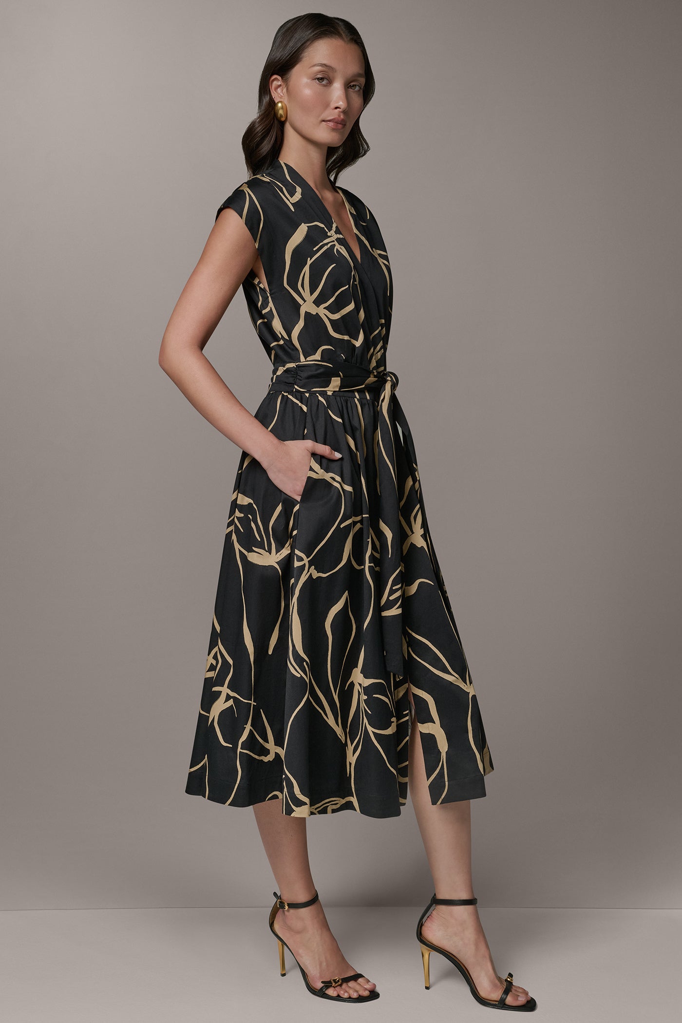 Donna Karan | SLEEVELESS PRINT MIDI DRESS