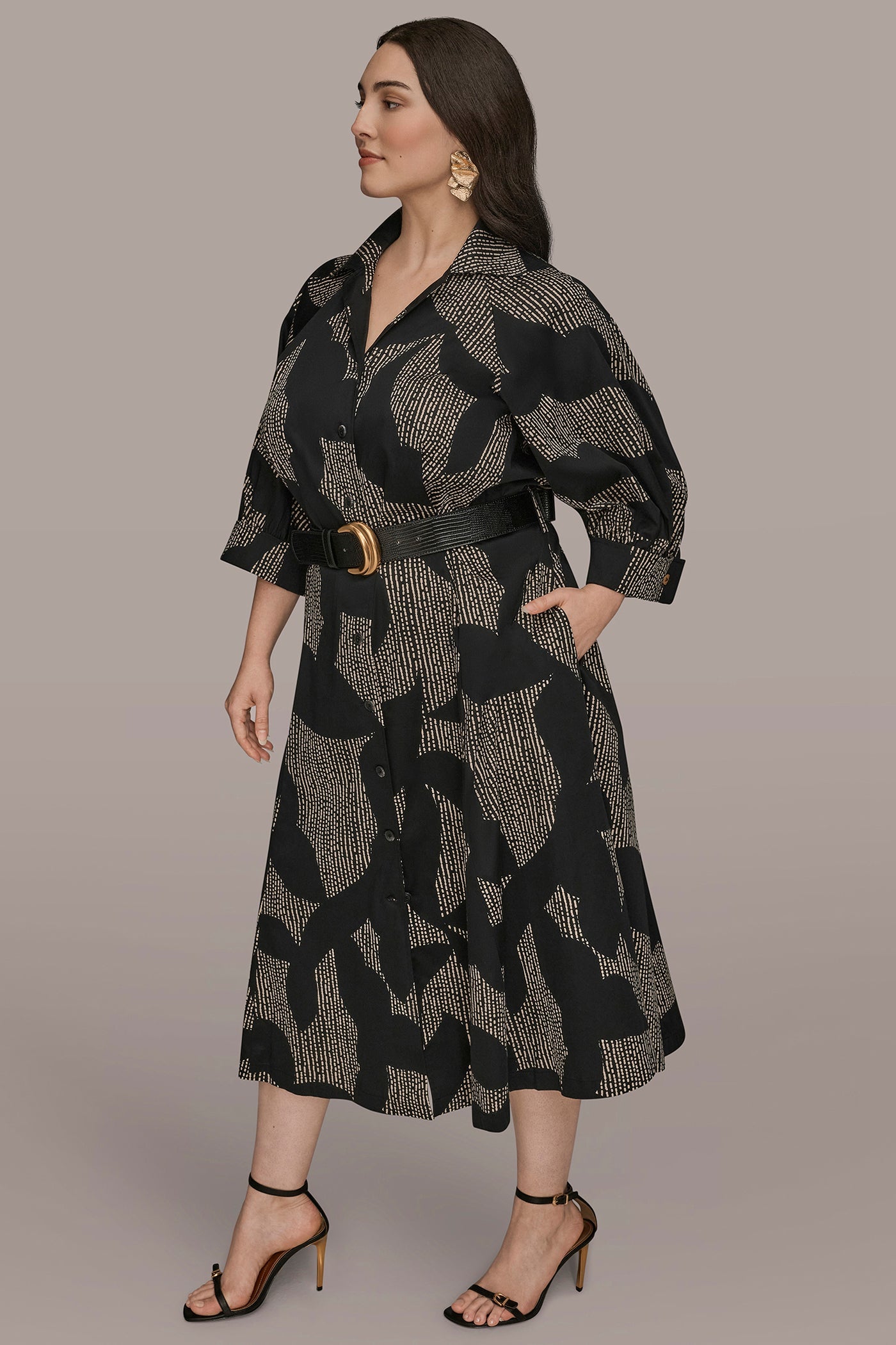 Donna Karan | COTTON FLORAL MIDI SHIRT DRESS