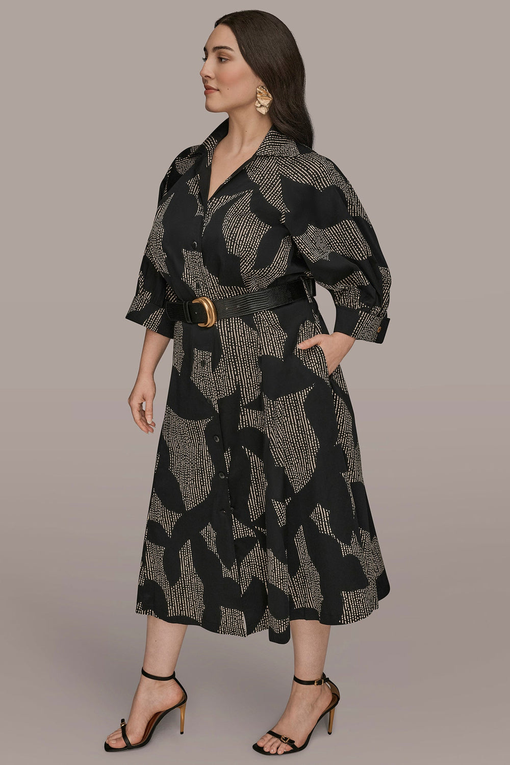 Donna Karan | COTTON FLORAL MIDI SHIRT DRESS