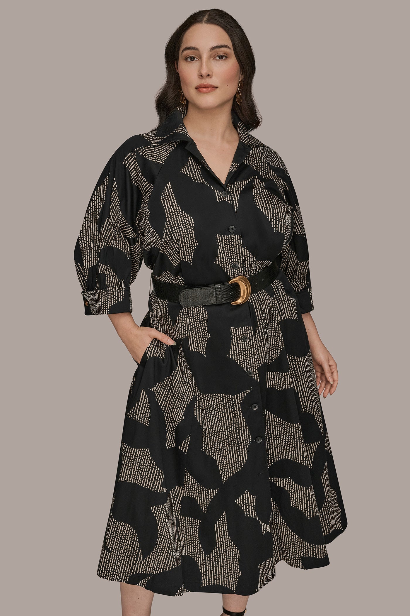 Donna Karan | COTTON FLORAL MIDI SHIRT DRESS