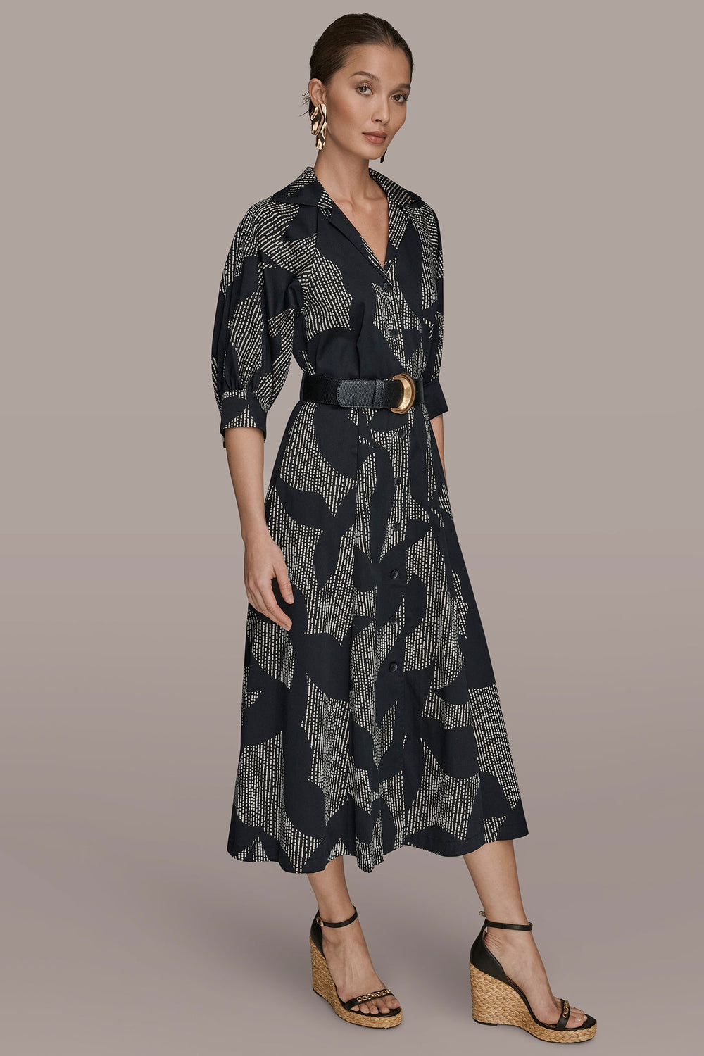 Donna Karan | COTTON FLORAL MIDI SHIRT DRESS