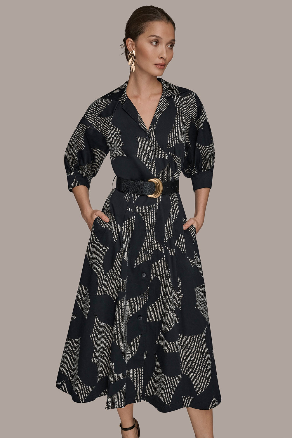 Donna Karan | COTTON FLORAL MIDI SHIRT DRESS