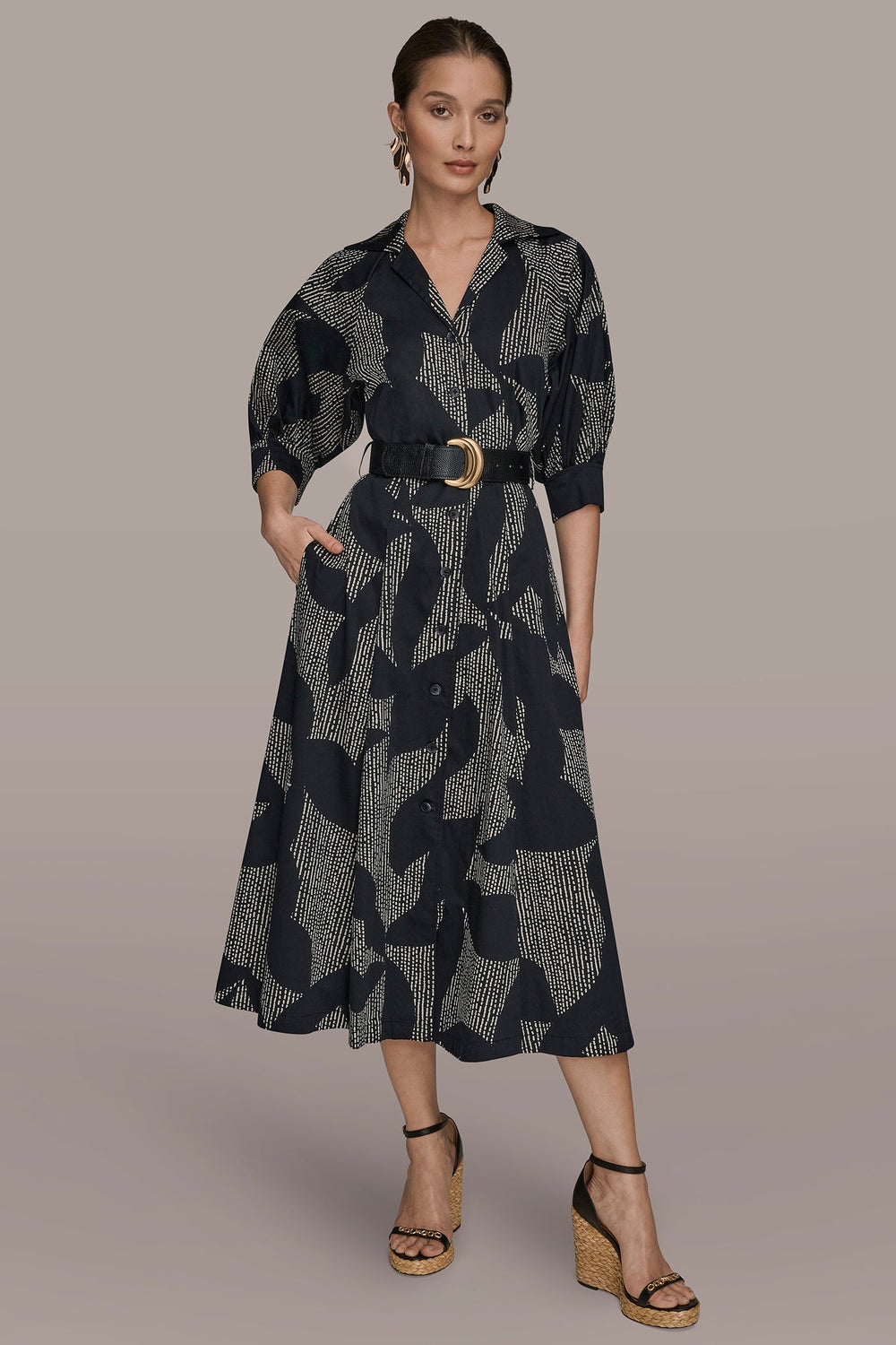 Donna Karan | COTTON FLORAL MIDI SHIRT DRESS