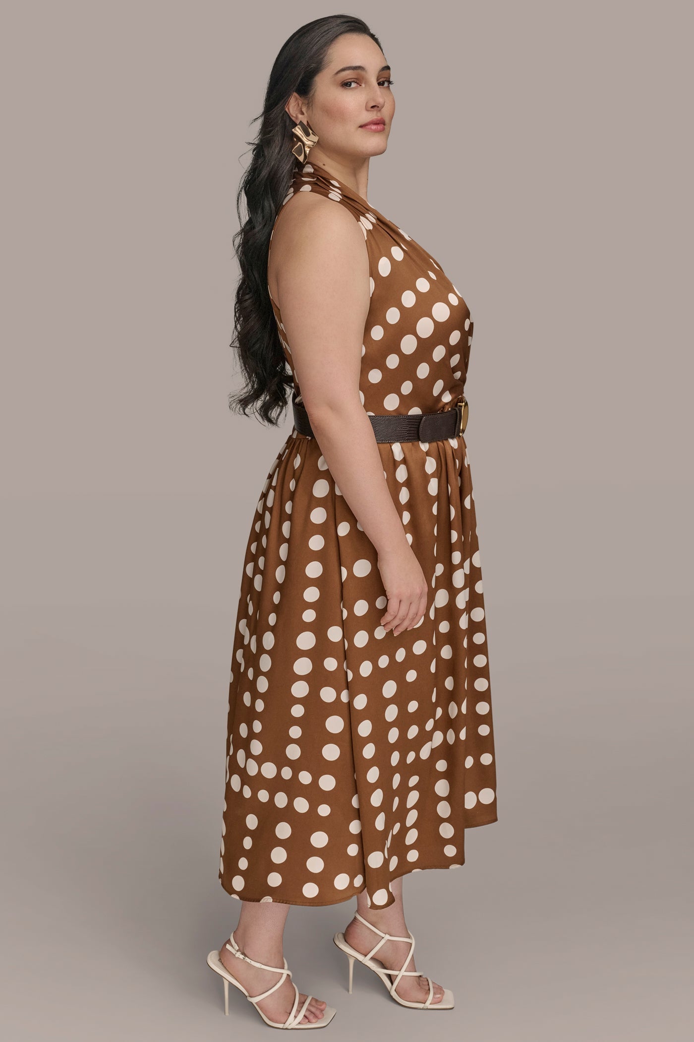 Donna Karan | SLEEVELESS POLKA DOT MIDI FIT AND FLARE DRESS