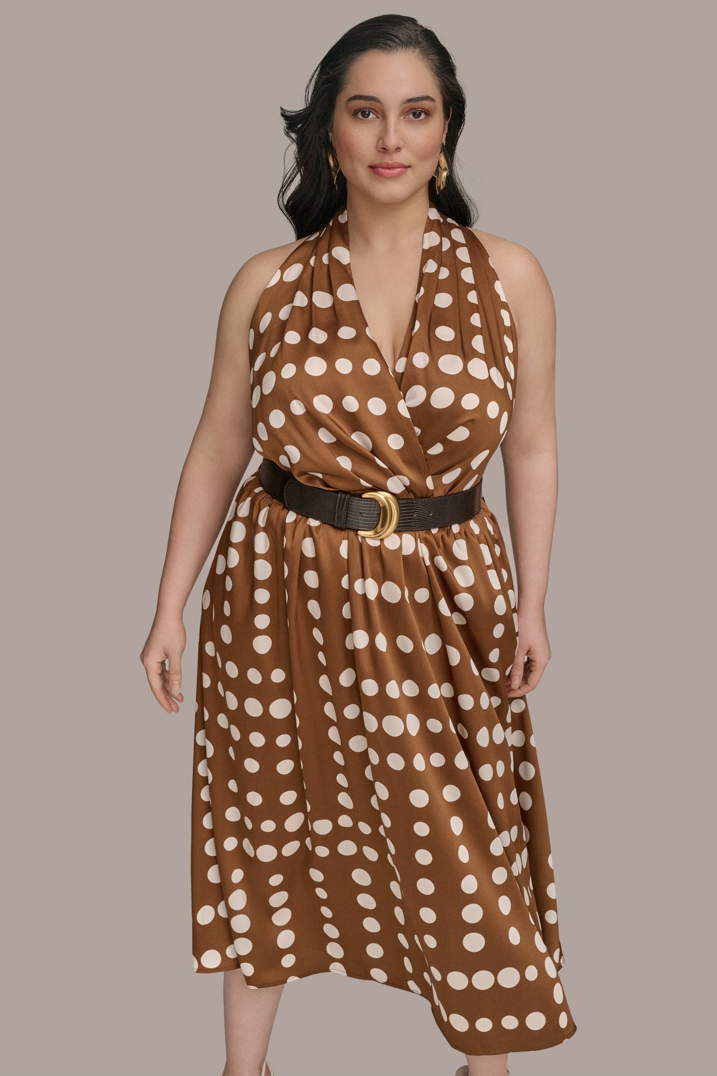 Donna Karan | SLEEVELESS POLKA DOT MIDI FIT AND FLARE DRESS