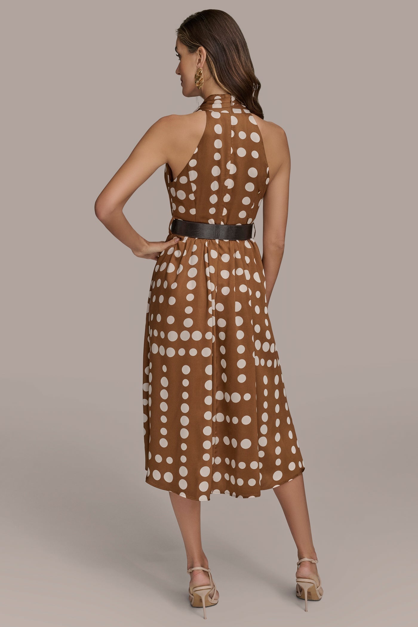 Donna Karan | SLEEVELESS POLKA DOT MIDI FIT AND FLARE DRESS