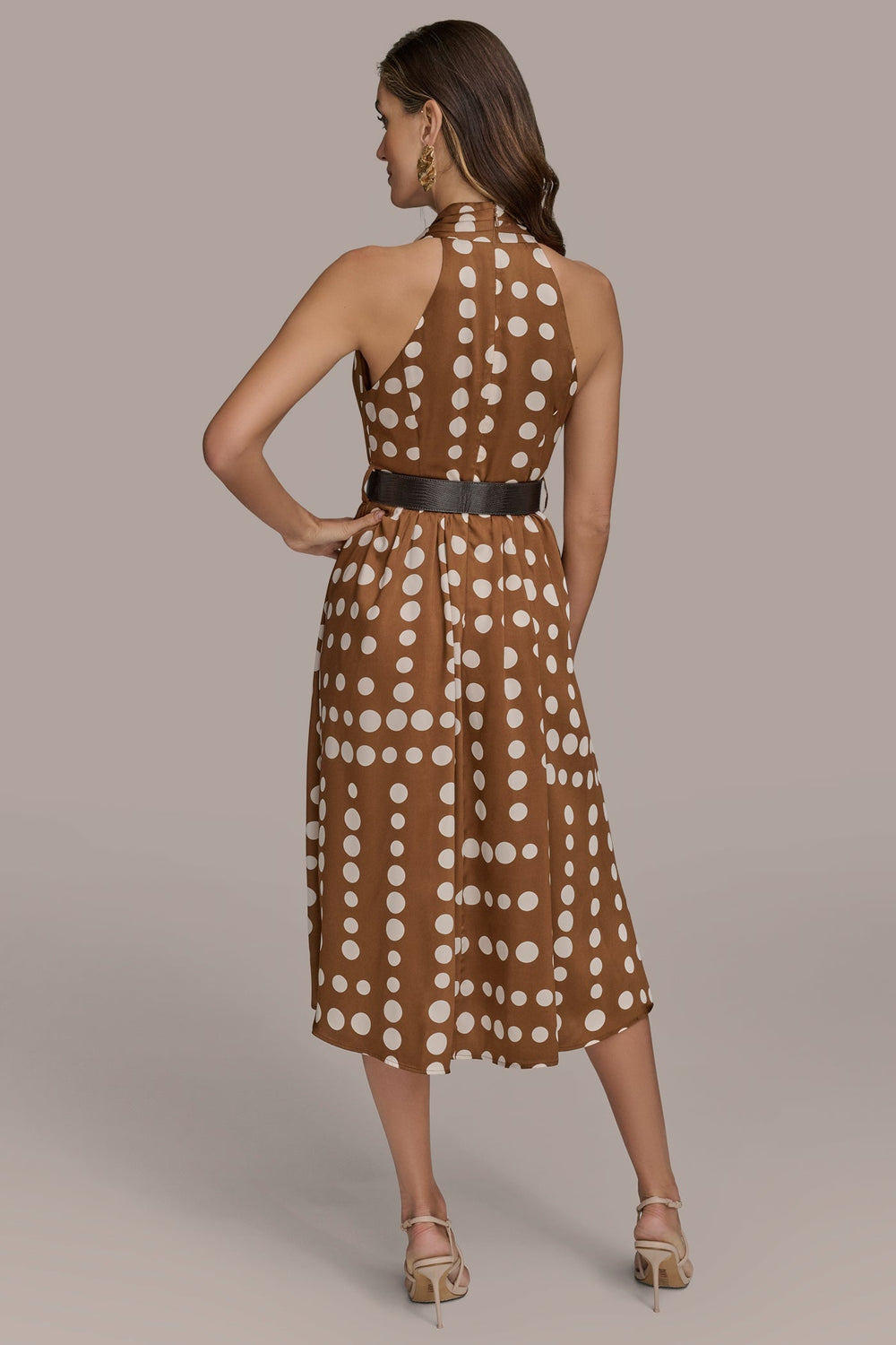Donna Karan | SLEEVELESS POLKA DOT MIDI FIT AND FLARE DRESS